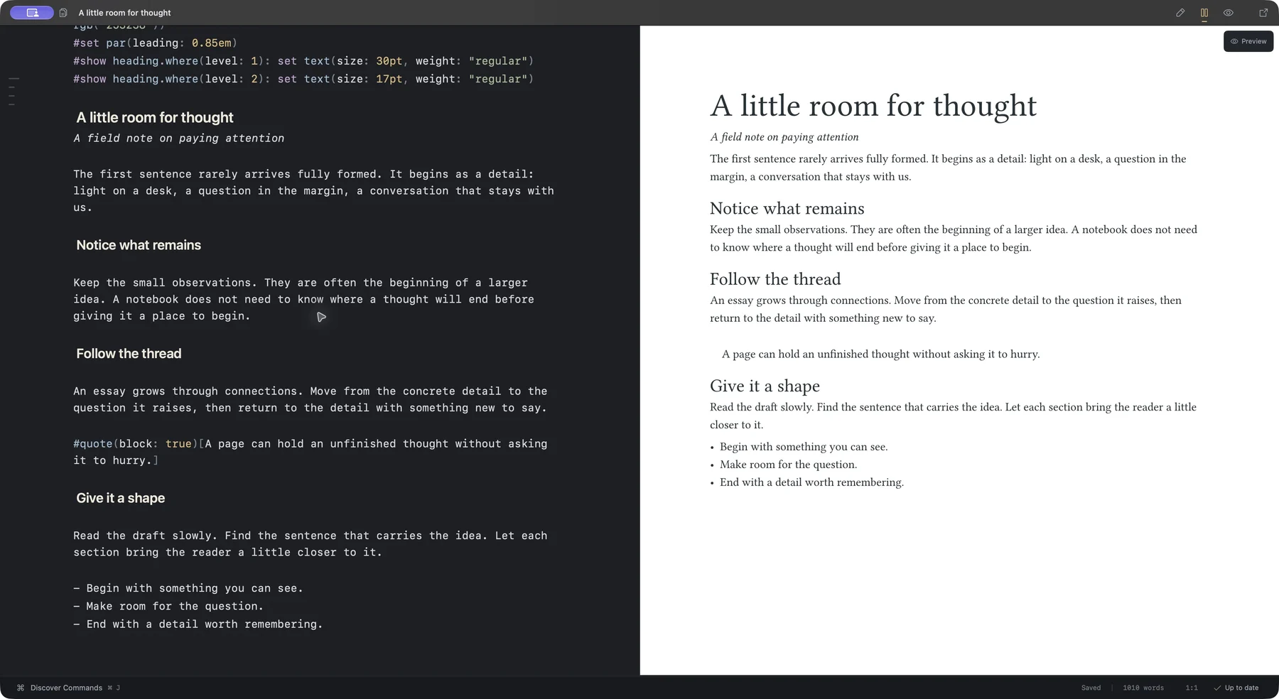 Essay editing and live typeset preview in LeftBlank
