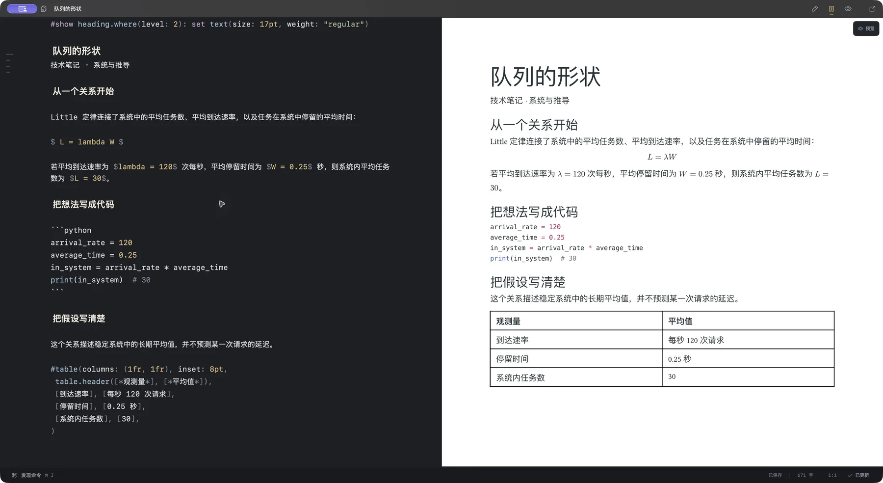 留白技术笔记中的公式、代码、表格与实时预览